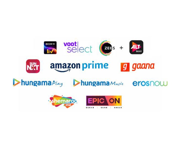 Logos of various popular OTT platforms operating in India
