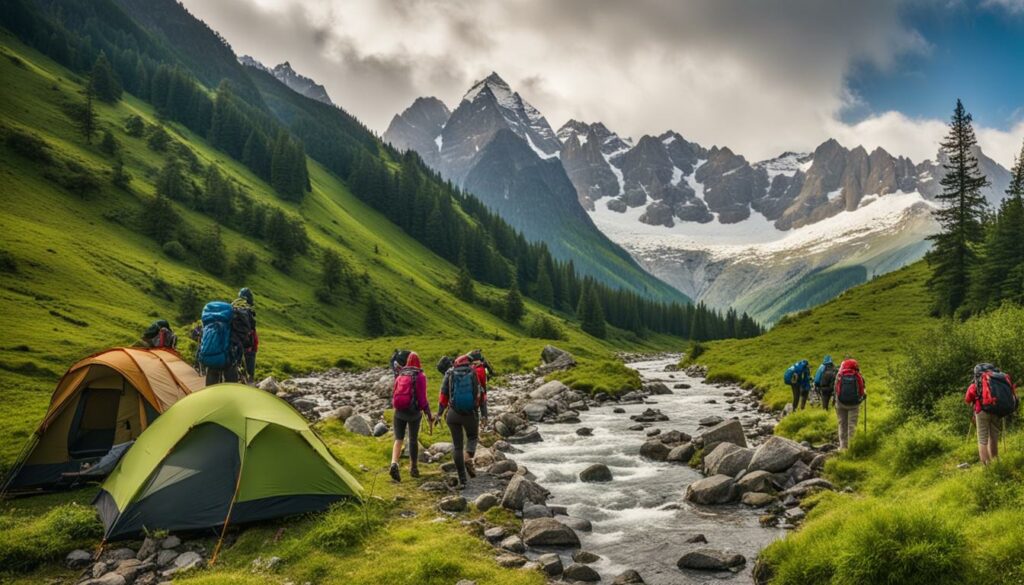 scenic landscape with people engaged in outdoor activities
