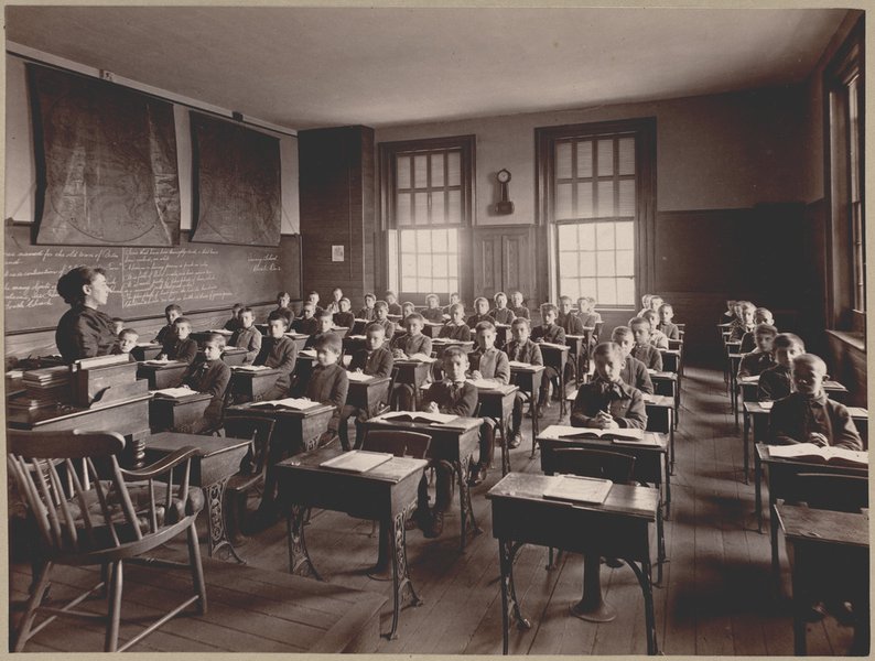A historical image of a grammar school class in the Quincy District.