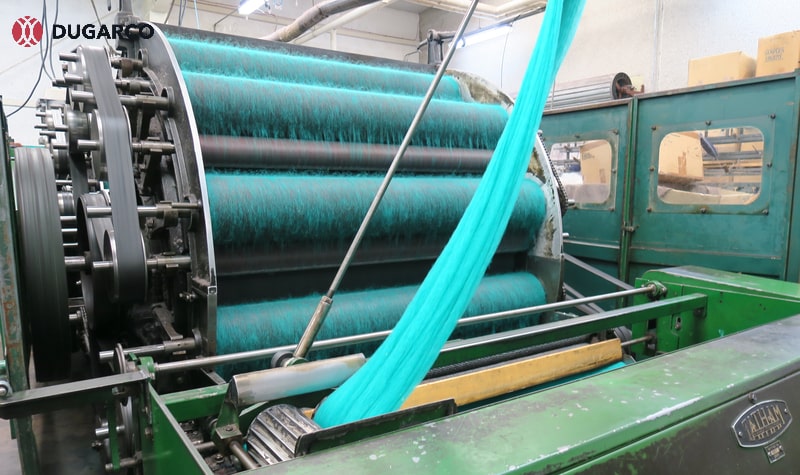 textile industry machinery with fabrics