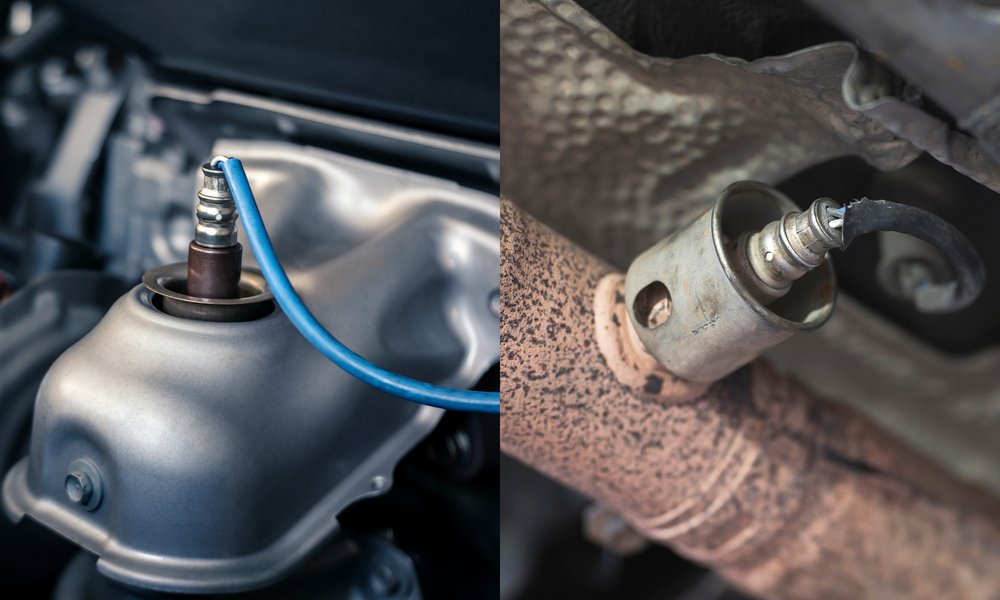 Upstream vs. Downstream O2 sensors, highlighting their placement relative to the catalytic converter.