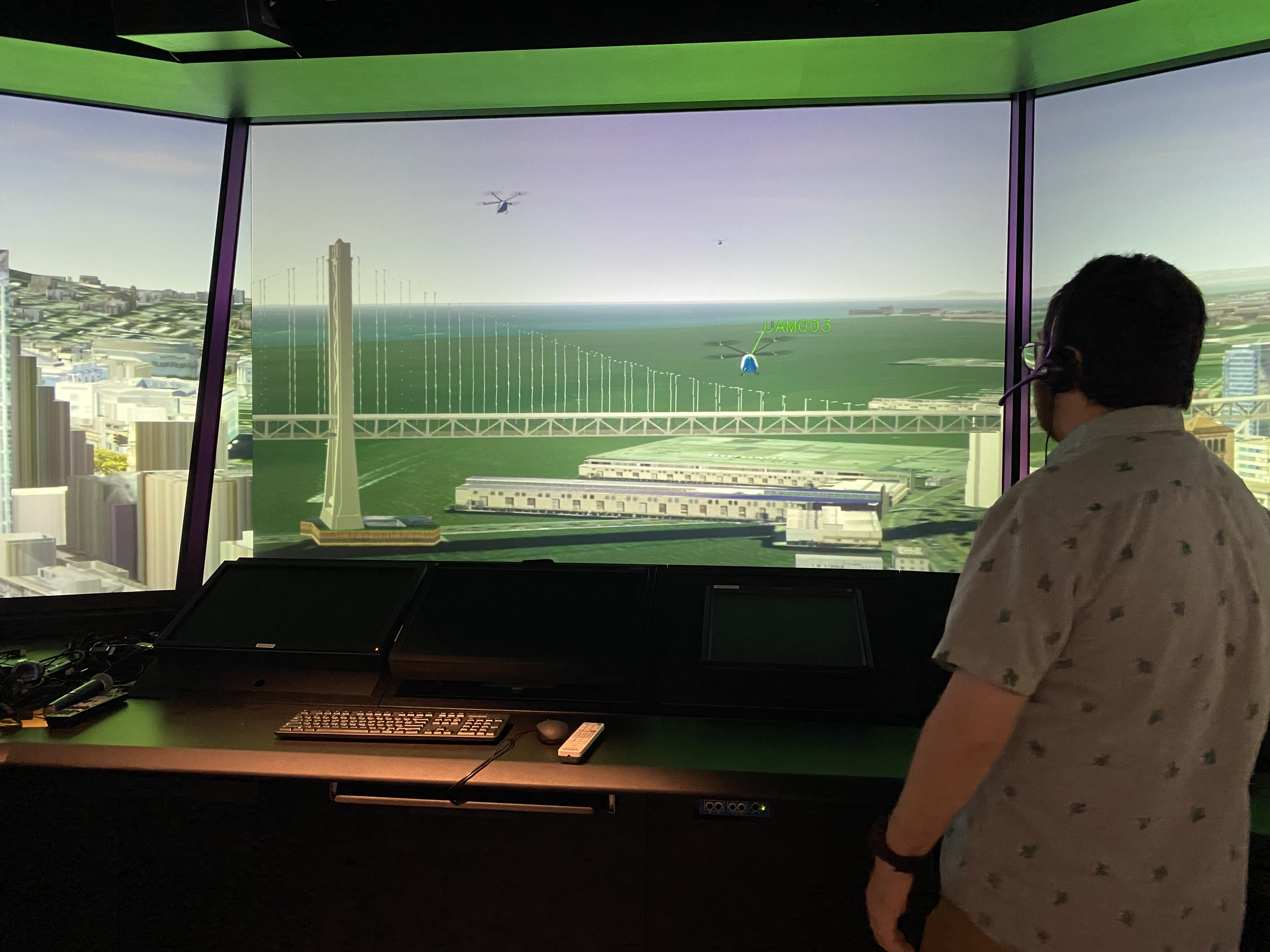 panorama view of simulation control room with screens