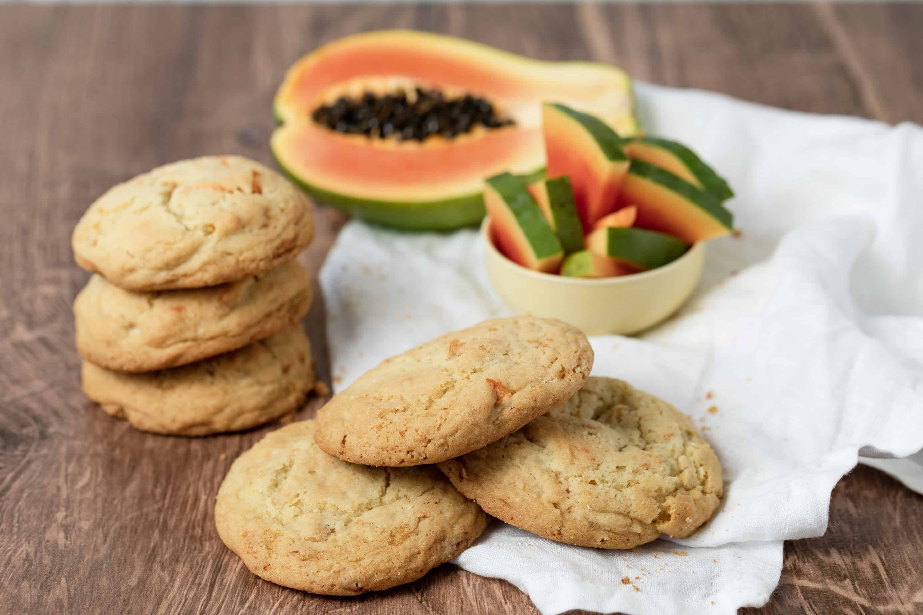 papaya cookies on a baking tray