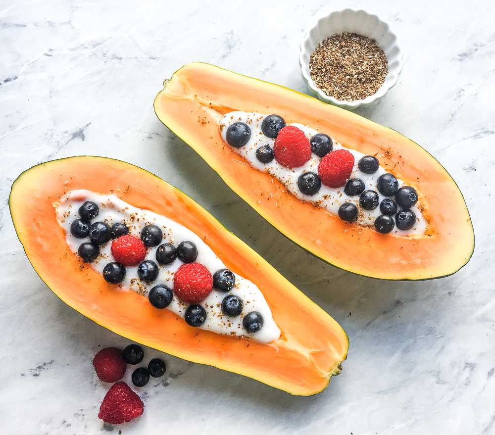 tropical papaya fruit baking table