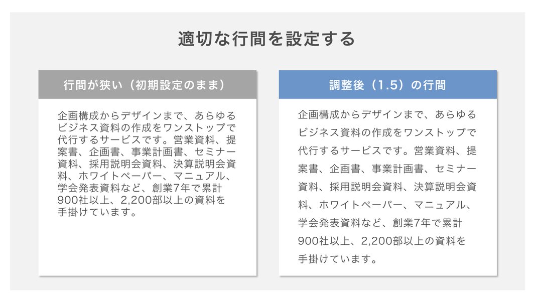 スライドにおけるフォントサイズの推奨例