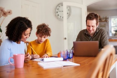 family studying at home