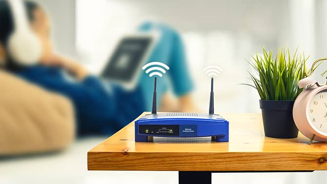 modern router devices and family home setting