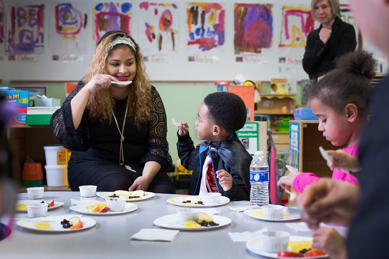parents engaging with children at school