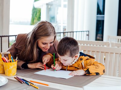 parent and child studying at home