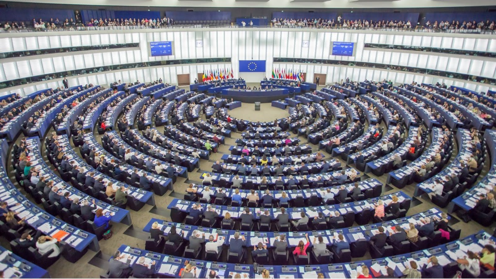 European Parliament building and meeting chamber