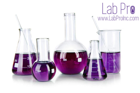 chemical lab reagents and glassware