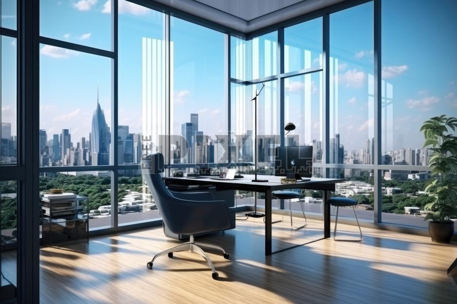 scenic panoramic office workspace