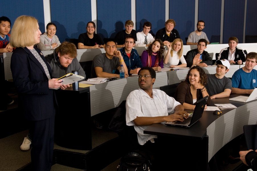 classroom setting with discussion