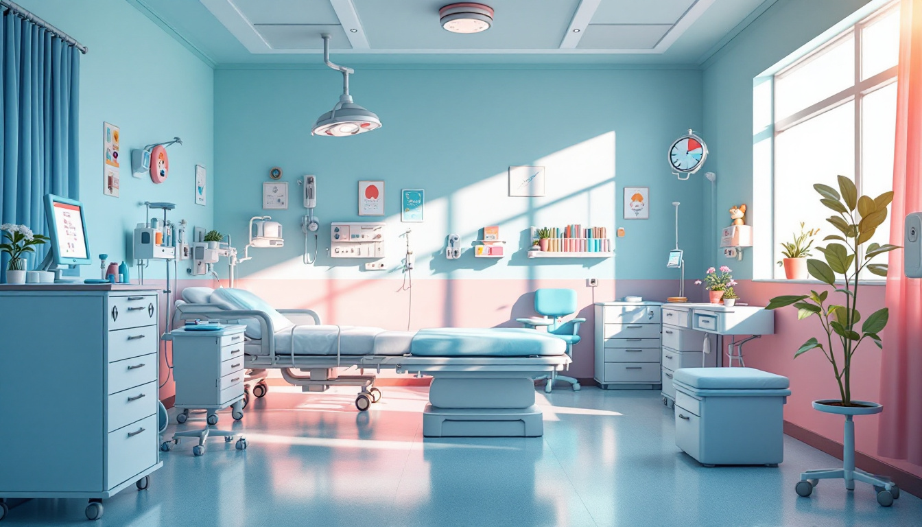 scenic hospital building with medical equipment