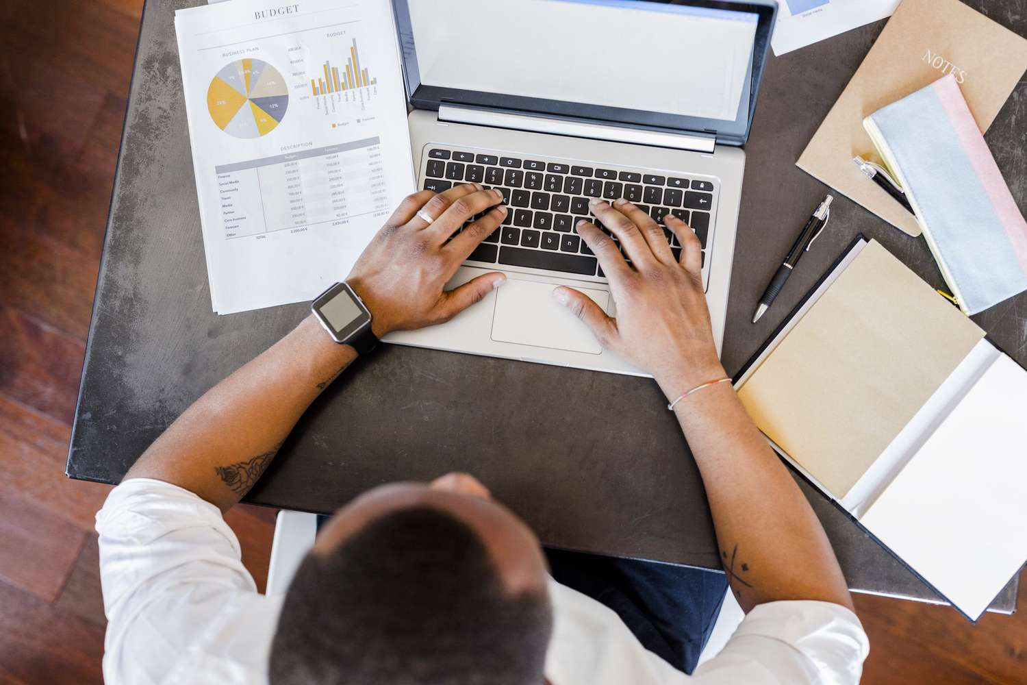 financial planning desk and laptop
