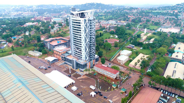 Uganda Revenue Authority building with employees, professional office space