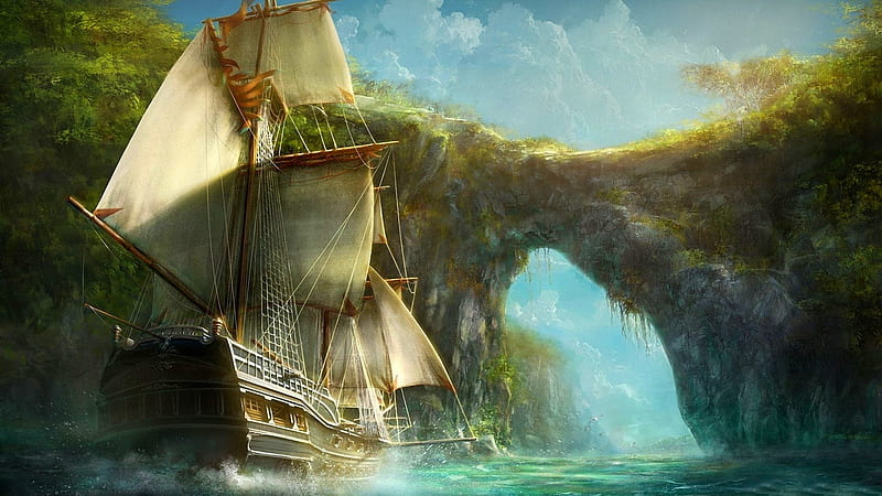 enchanting fantasy landscape with pirates