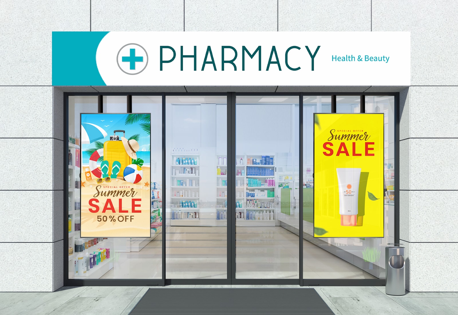 pharmacy window display digital screen