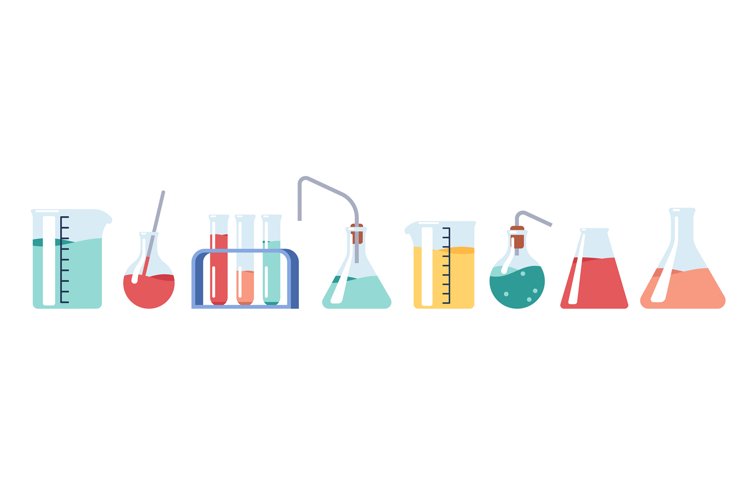 laboratory glassware with chemical reagents