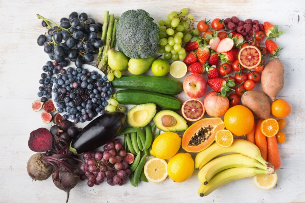 colorful fruits vegetables table