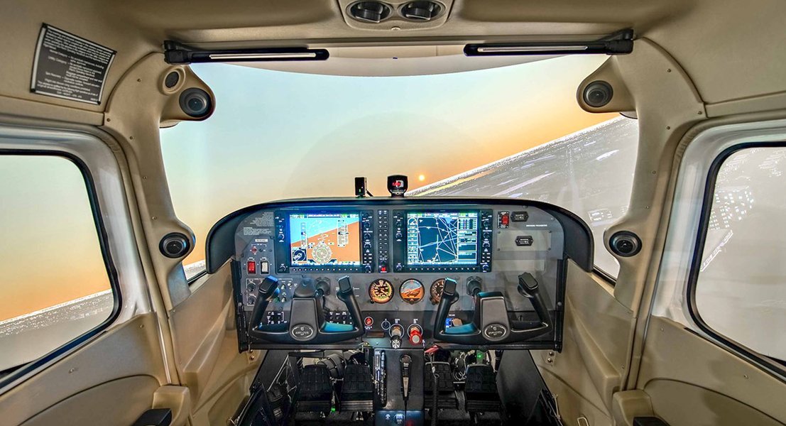 Pilots in a flight simulator during MCC training