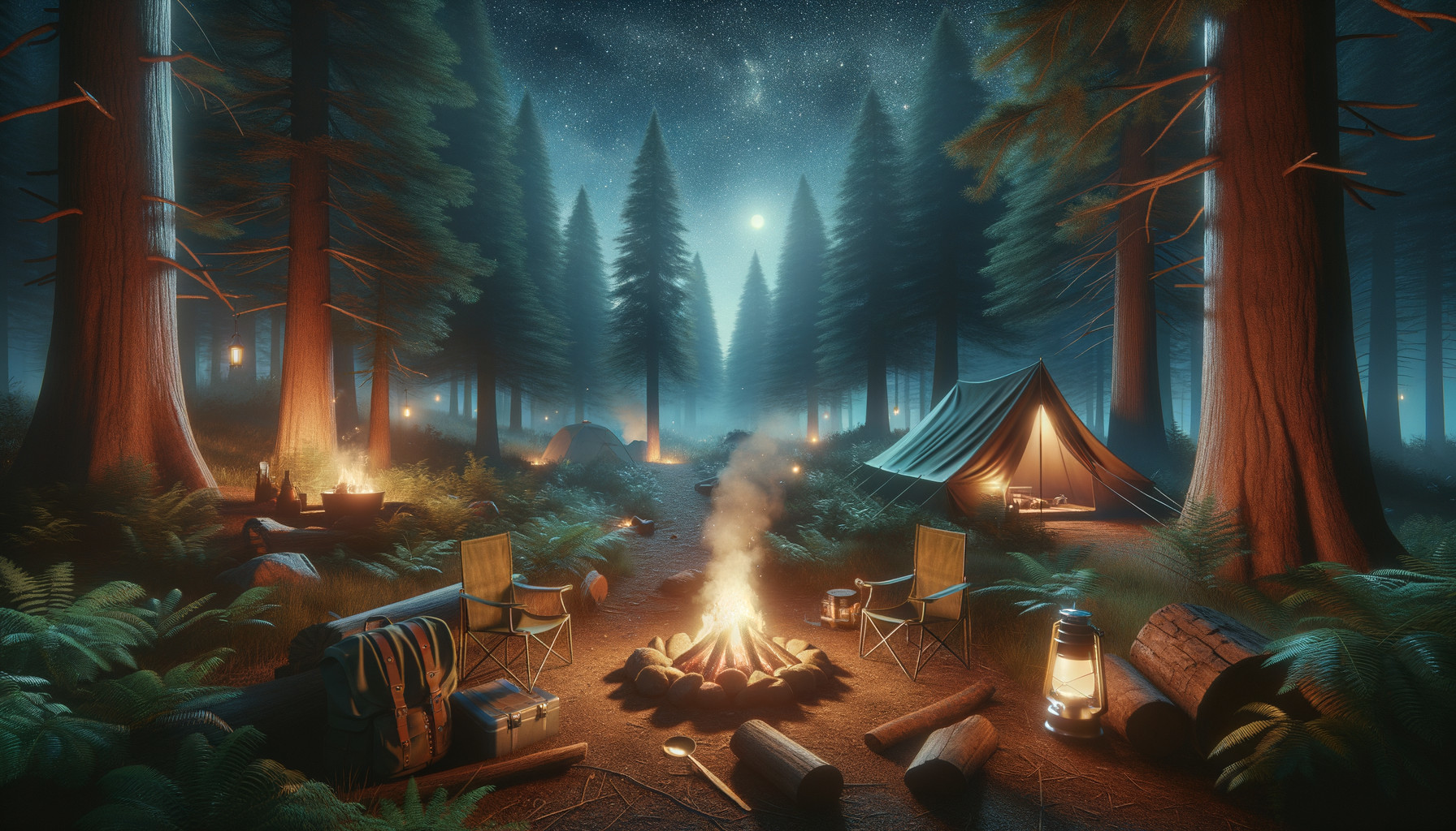 dense pine forest camping scenery