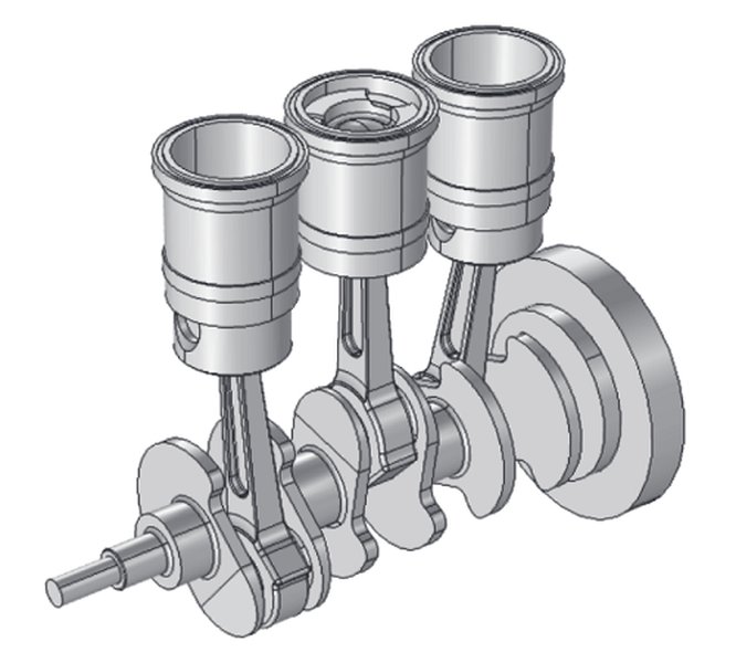 Diagram showing the kinematics of a piston and connecting rod.