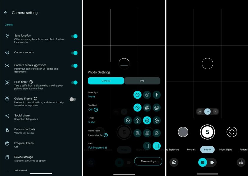 Beispielhafte Oberfläche der Google Kamera App auf einem Pixel