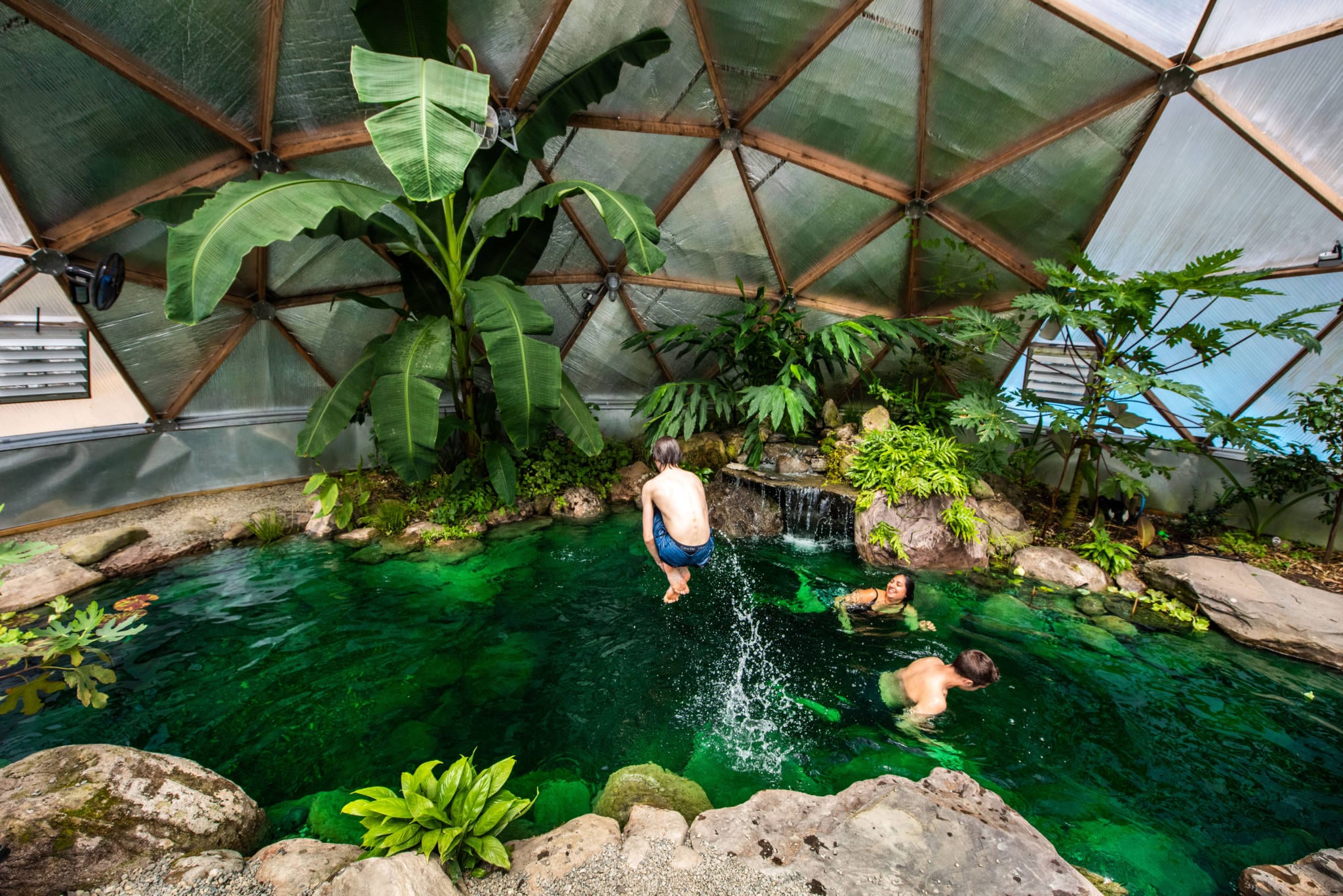 greenhouse in tropical landscape