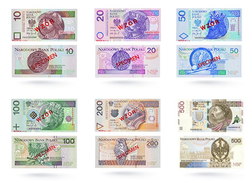 Diferentes billetes de zloty polaco