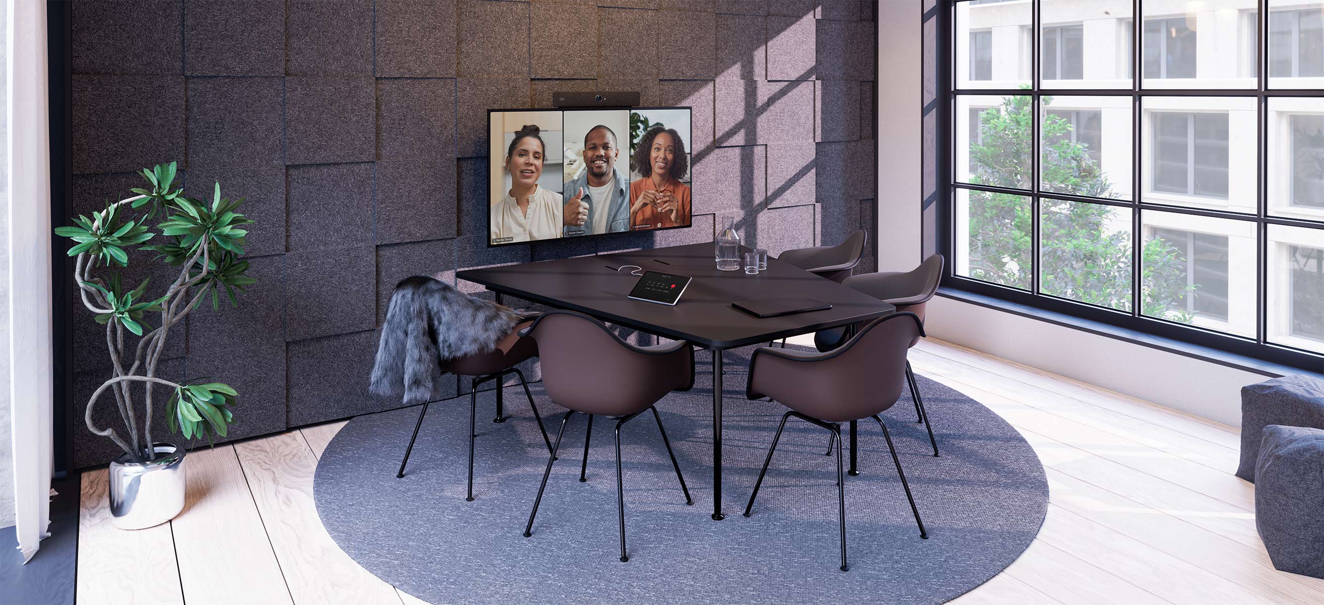 small business meeting room with data screens
