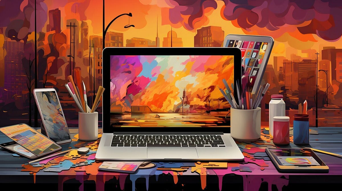 vibrant digital art tools and sketches