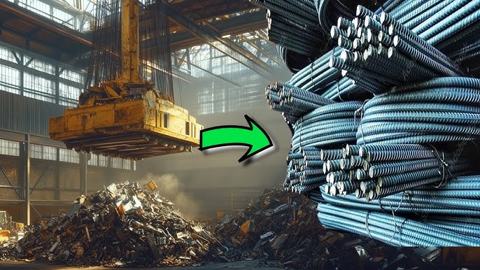 steel scrap stacks, recycling plant, industrial equipment
