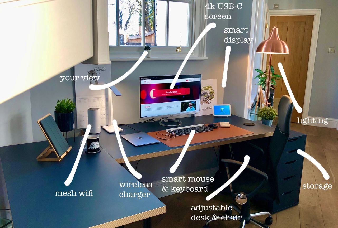 digital marketing technology, office setup, social media screens