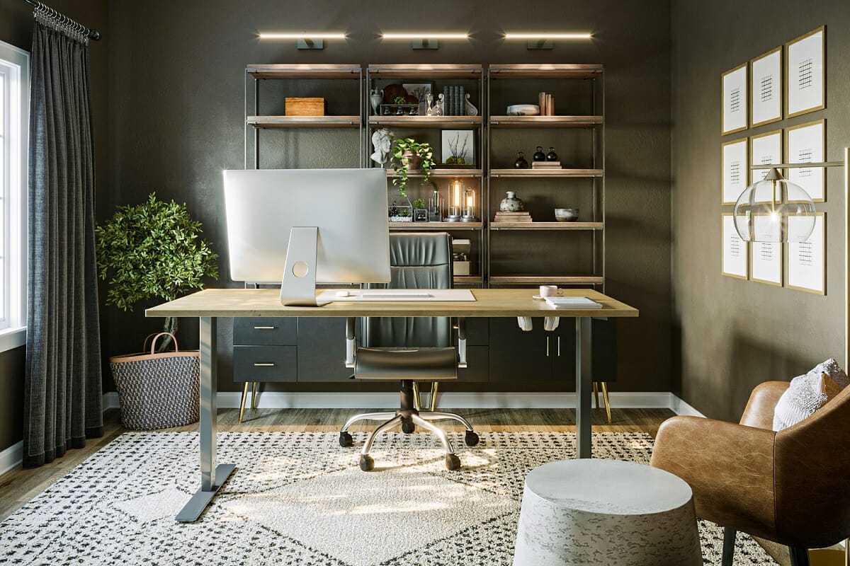 scenic modern office desk with computer and design elements
