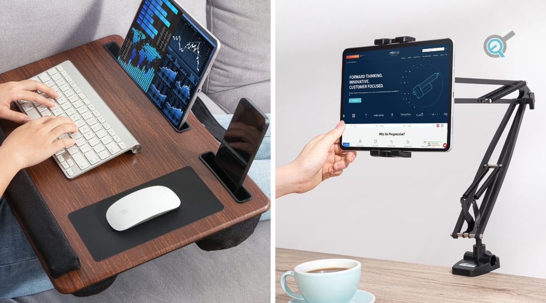 tablets on desk with accessories