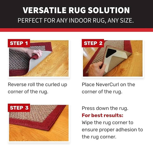 A close-up of corner rug grippers with adhesive backing.
