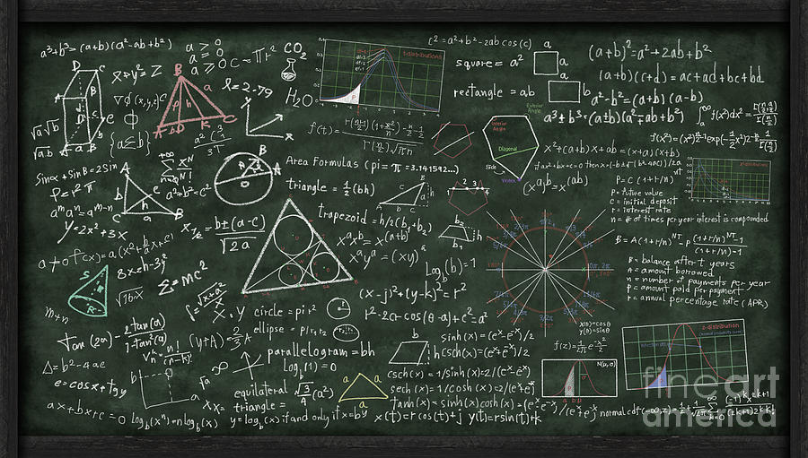 mathematical equations on chalkboard