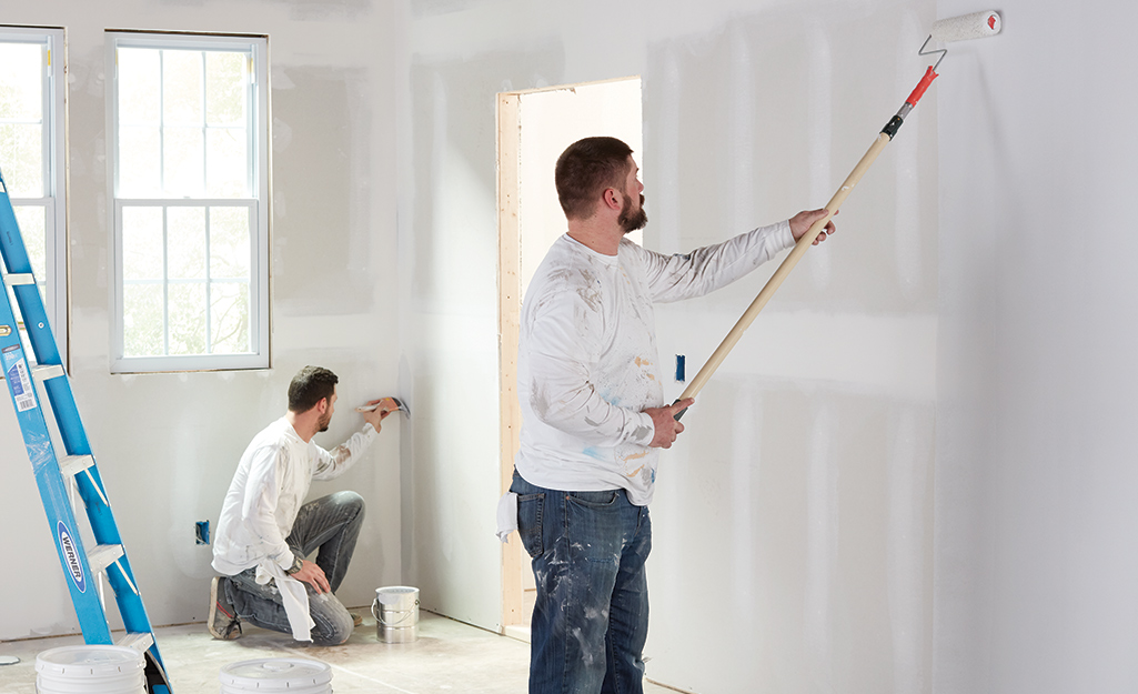 painted wall with primer application