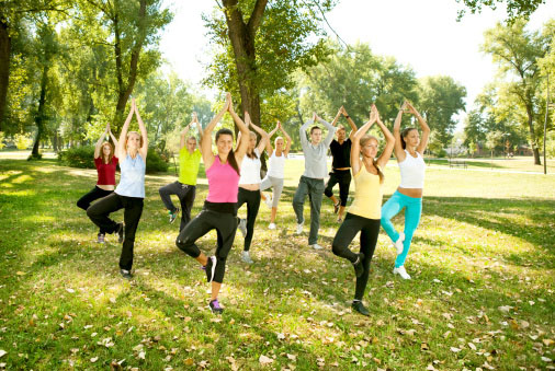 group yoga class outdoor