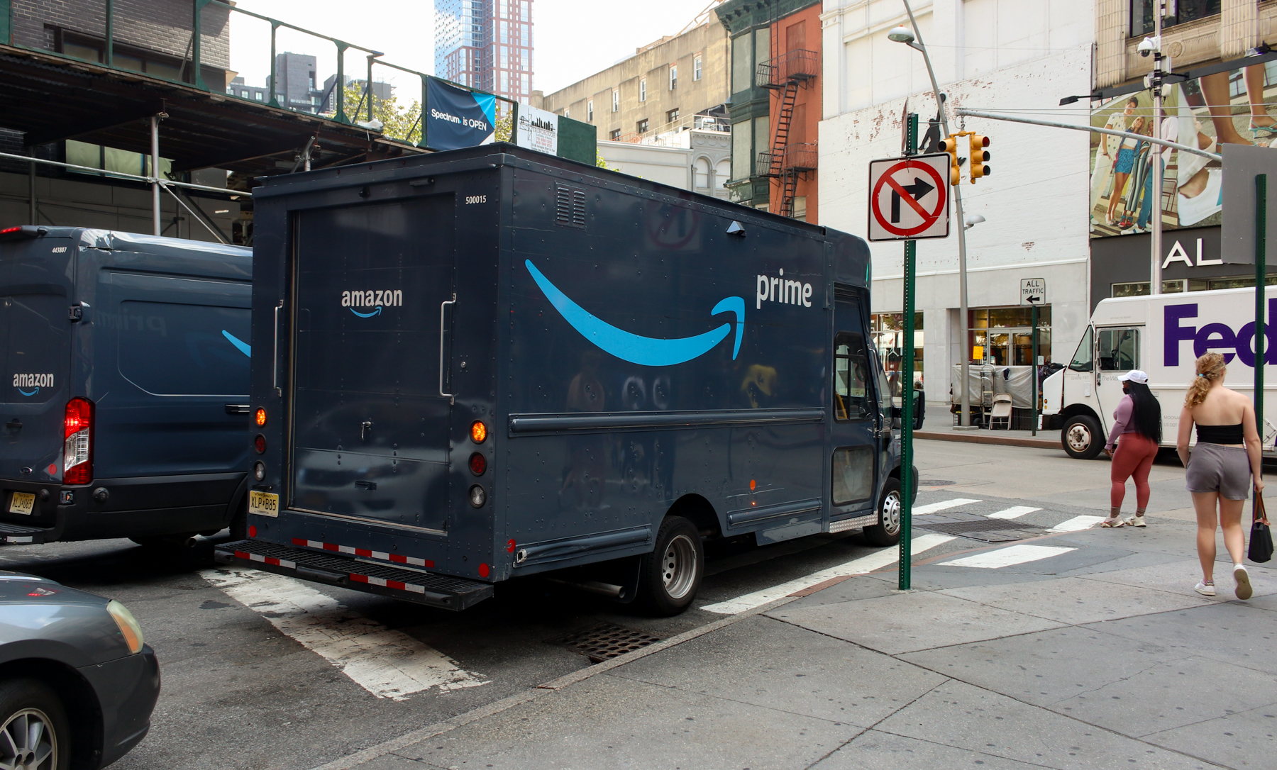 delivery truck on city street