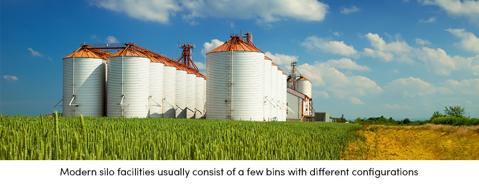 agricultural fields with storage facilities and crops