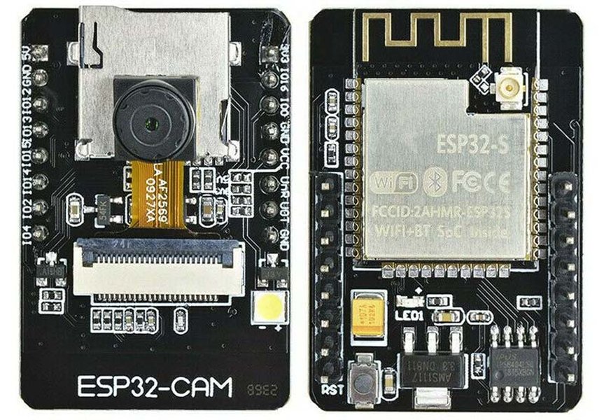Otra vista de una placa ESP32 con cámara en un proyecto.