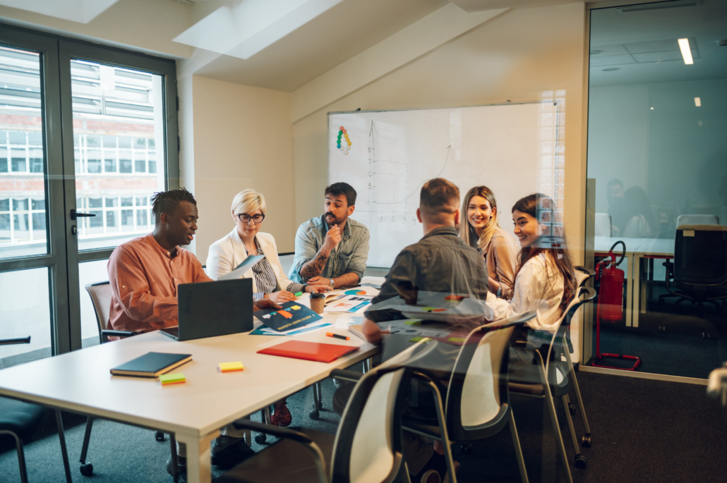 modern office meeting with project charts