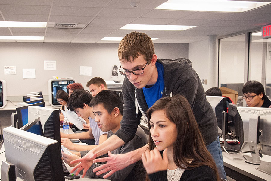 college students practicing pronunciation with digital tools