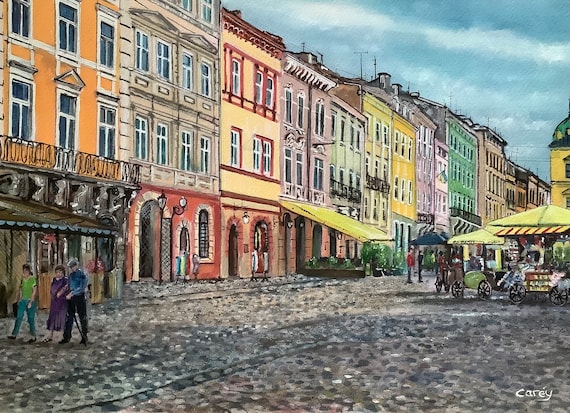 Lviv urban scenery buildings
