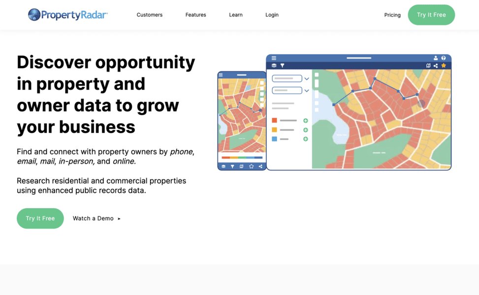 PropertyRadar platform screenshot showing data interface