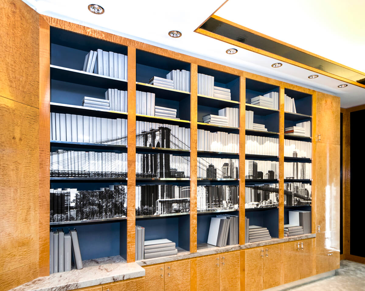 library interior bookshelves