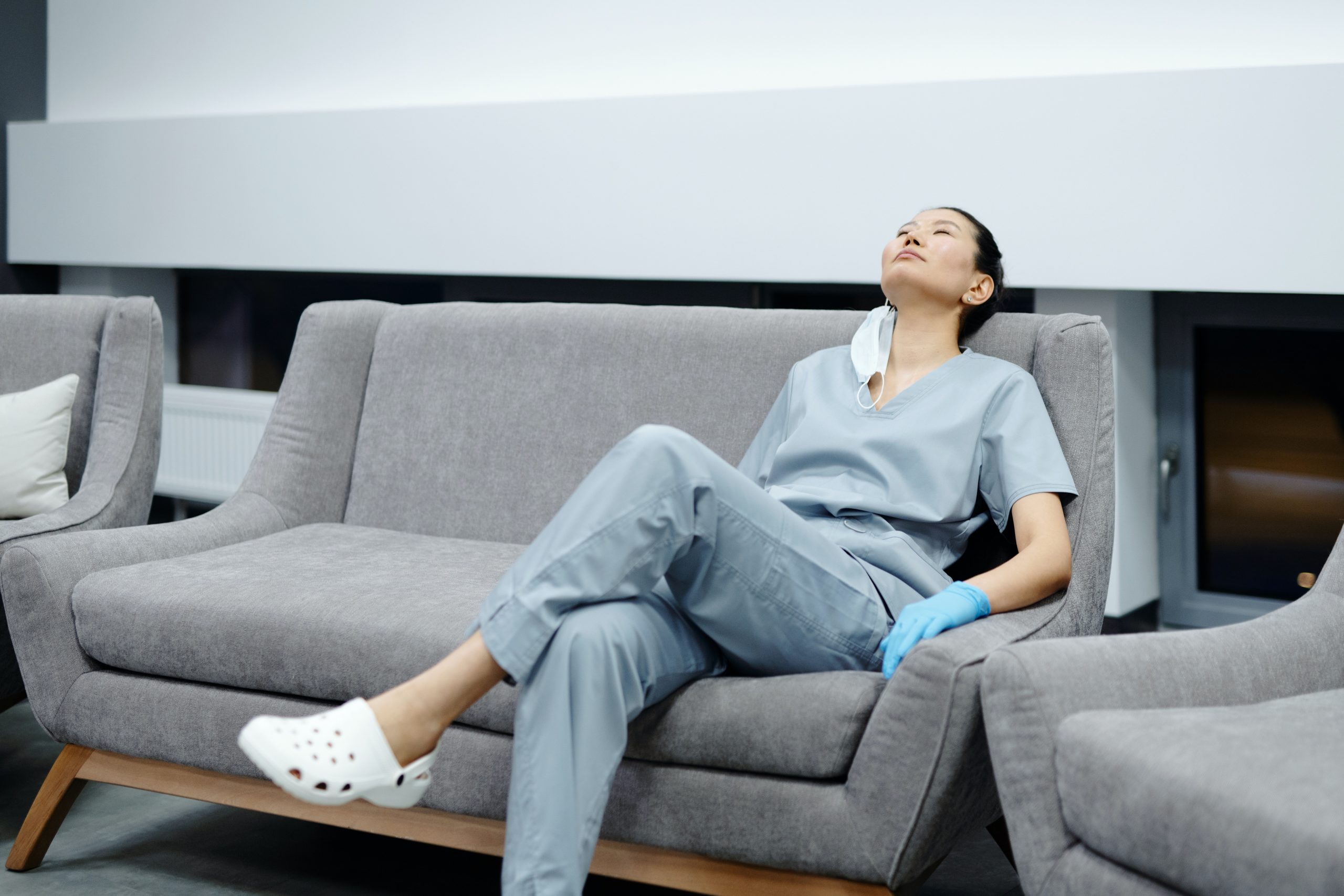 nurses relaxing in hospital break room