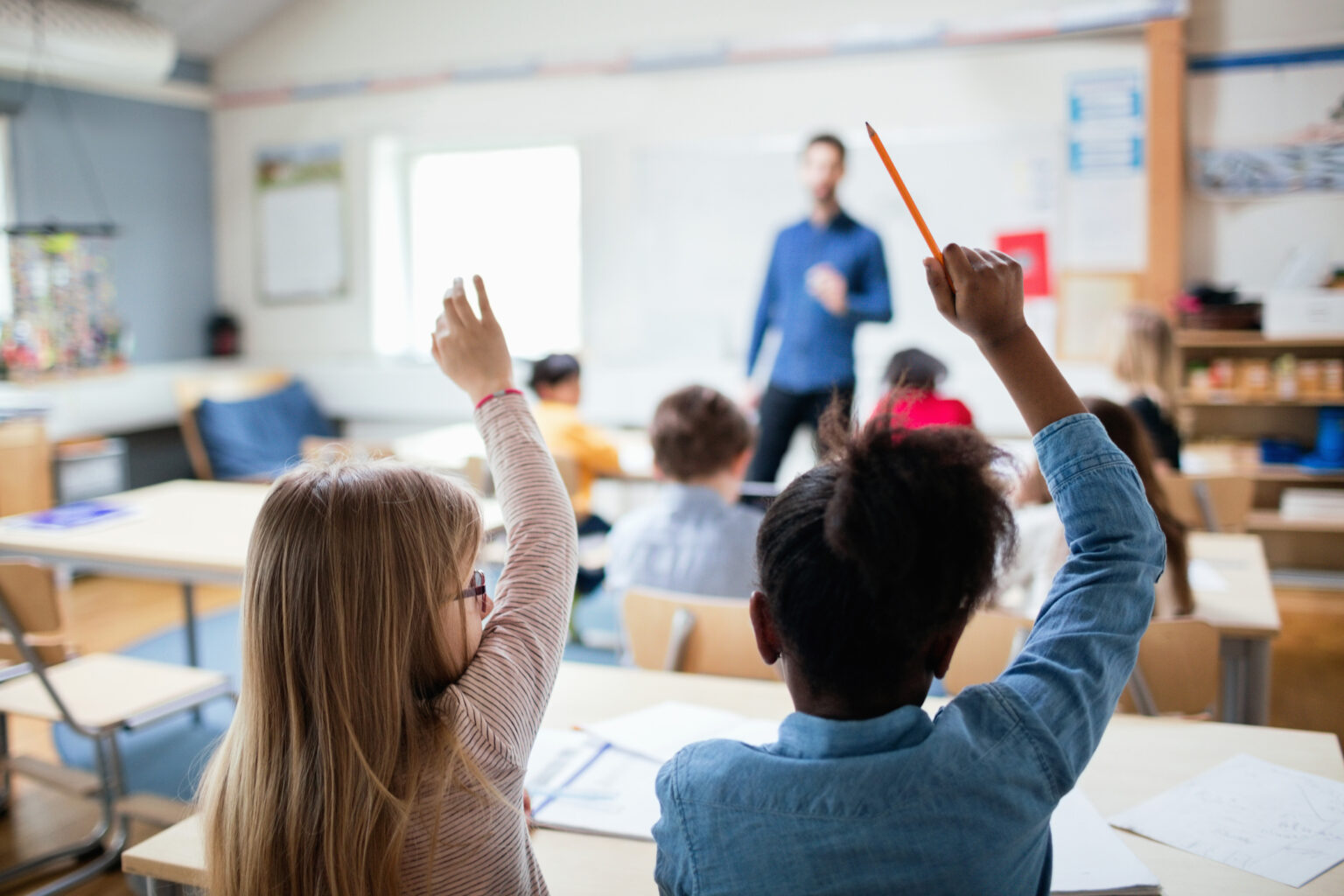 public school classrooms, teacher working, educational institutions